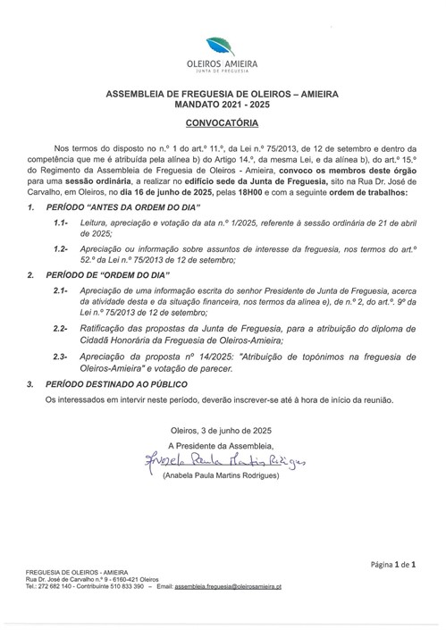 Convocatoria Reuniao 16 De Junho 2025