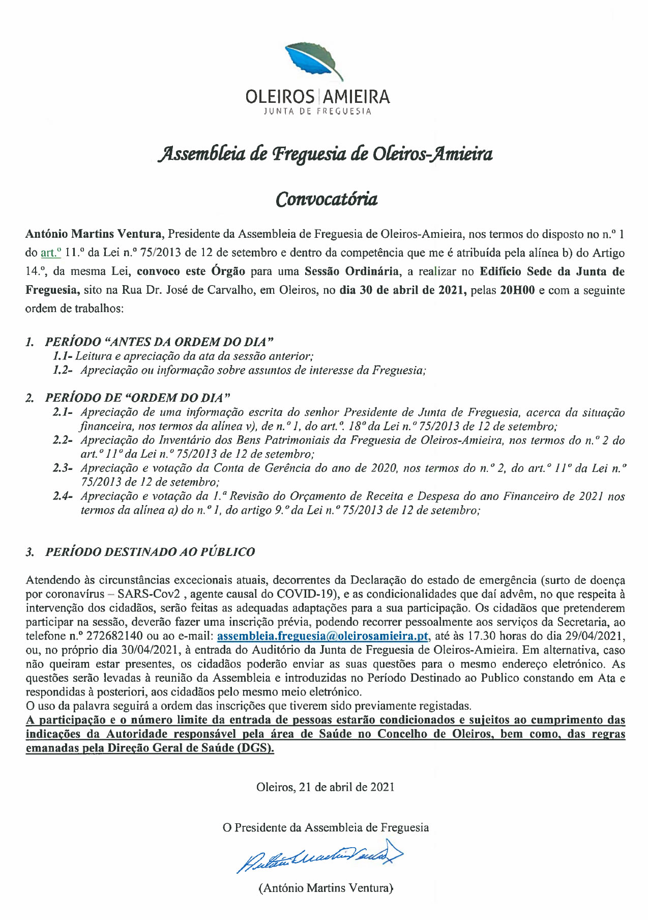 Convocatoria Assembleia Abril